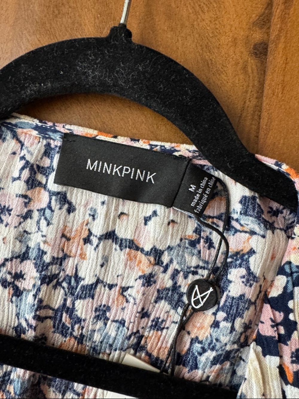 MinkPink Floral Wrap Mini Dress in Pink, Navy & Cream - Picture 2 of 3